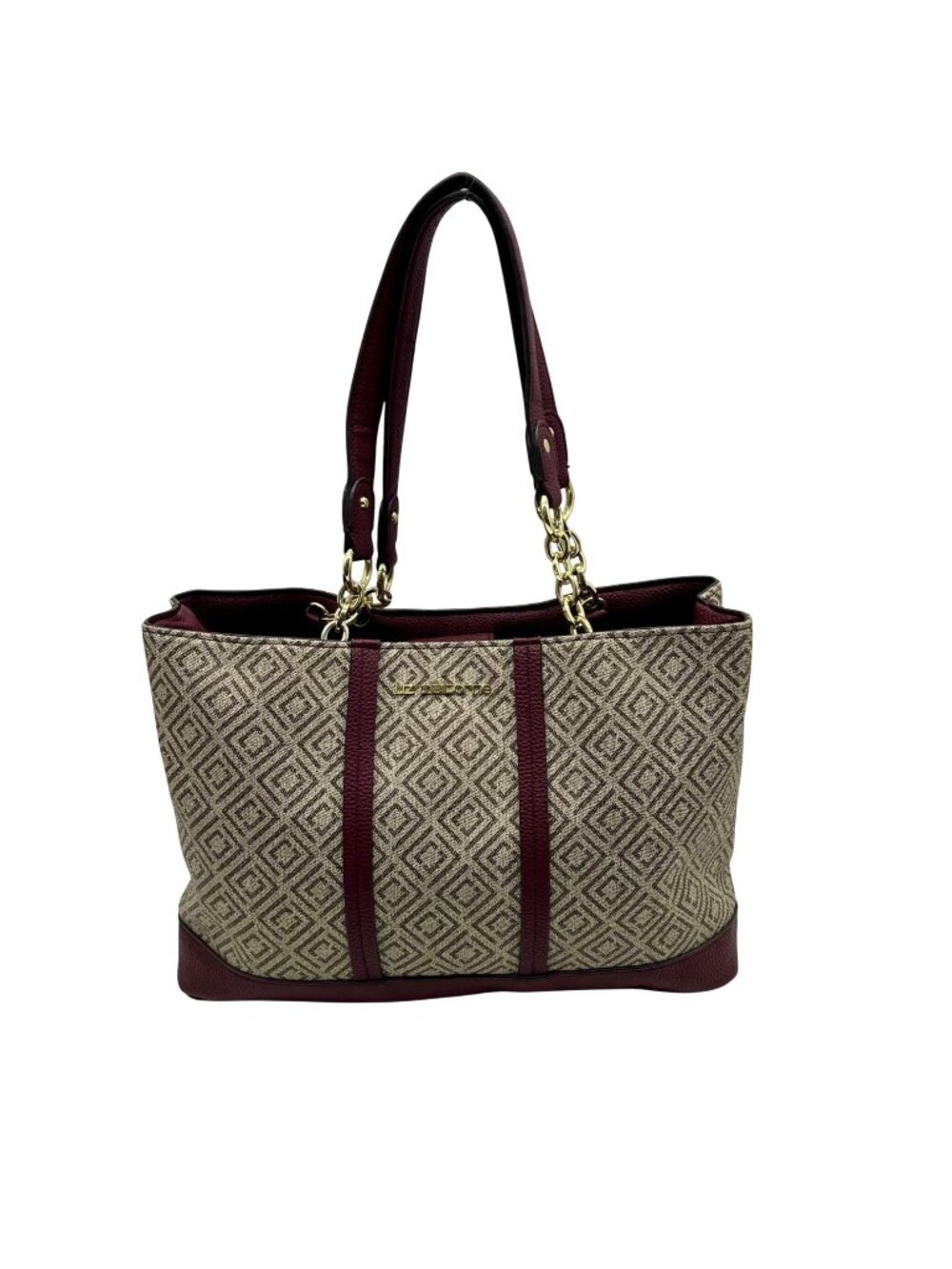 Liz Claiborne Tan & Beige Geometirc Monogram Faux Leather Shoulder Bag